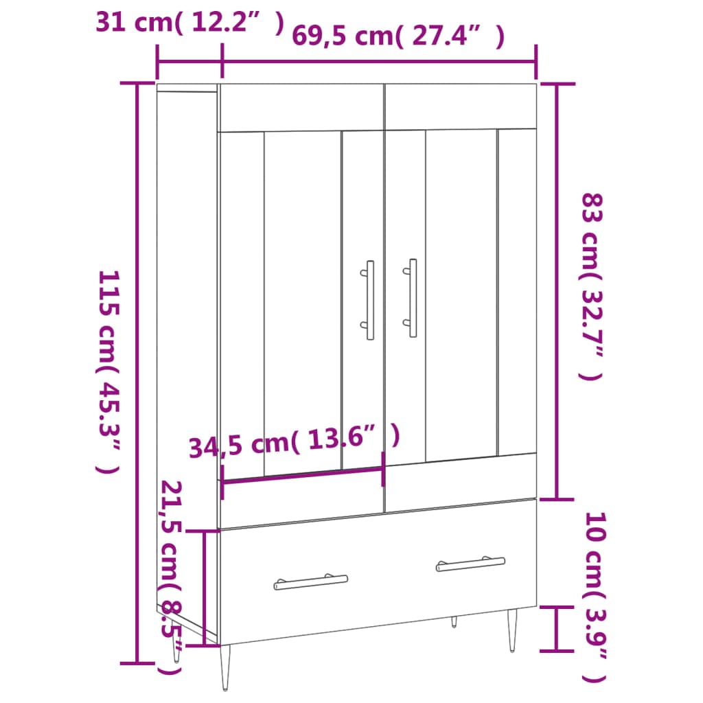 Betonszürke szerelt fa magasszekrény 69,5 x 31 x 115 cm 13