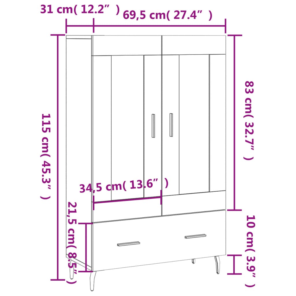 Betonszürke szerelt fa magasszekrény 69,5 x 31 x 115 cm 13