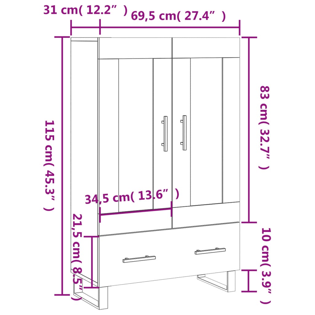 Betonszürke szerelt fa magasszekrény 69,5 x 31 x 115 cm 13