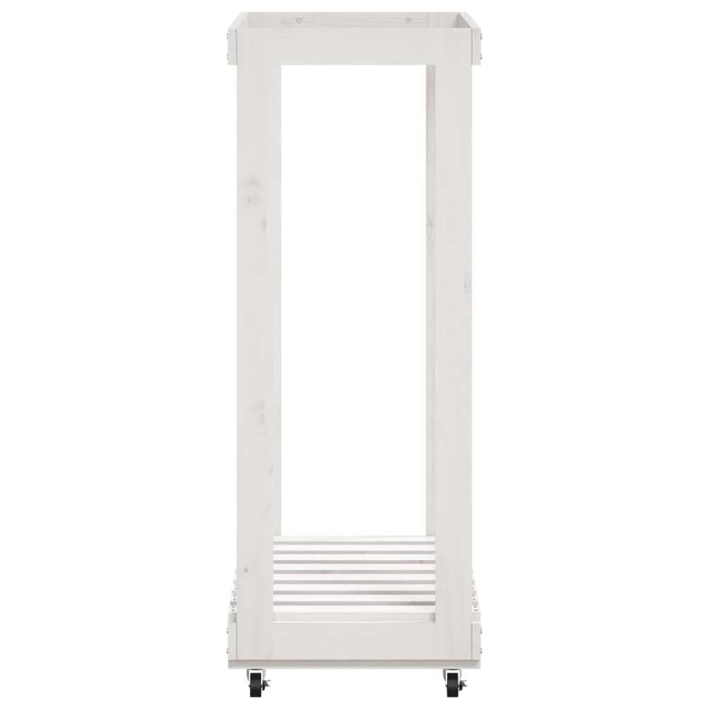 Fehér tömör fenyőfa rönktároló kerekekkel 76,5 x 40 x 108 cm 5
