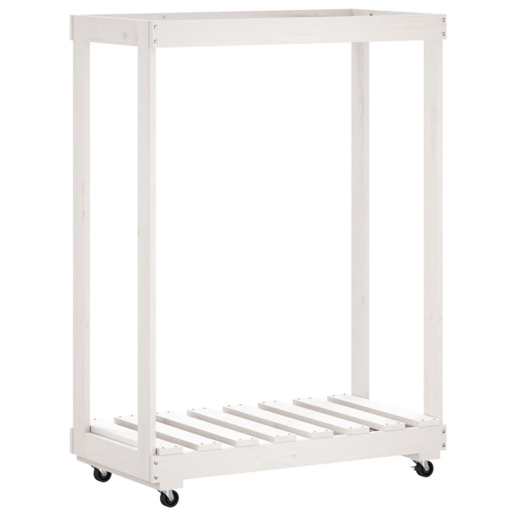 Fehér tömör fenyőfa rönktároló kerekekkel 76,5 x 40 x 108 cm 6