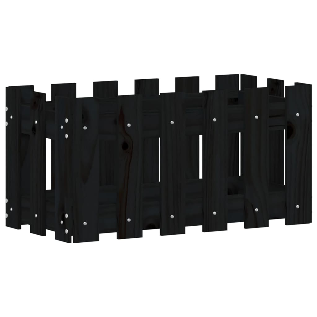 Fekete tömör fenyő növénytartó léces kialakítással 60x30x30 cm 4