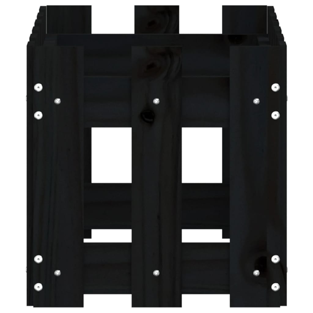 Fekete tömör fenyő növénytartó léces kialakítással 60x30x30 cm 6