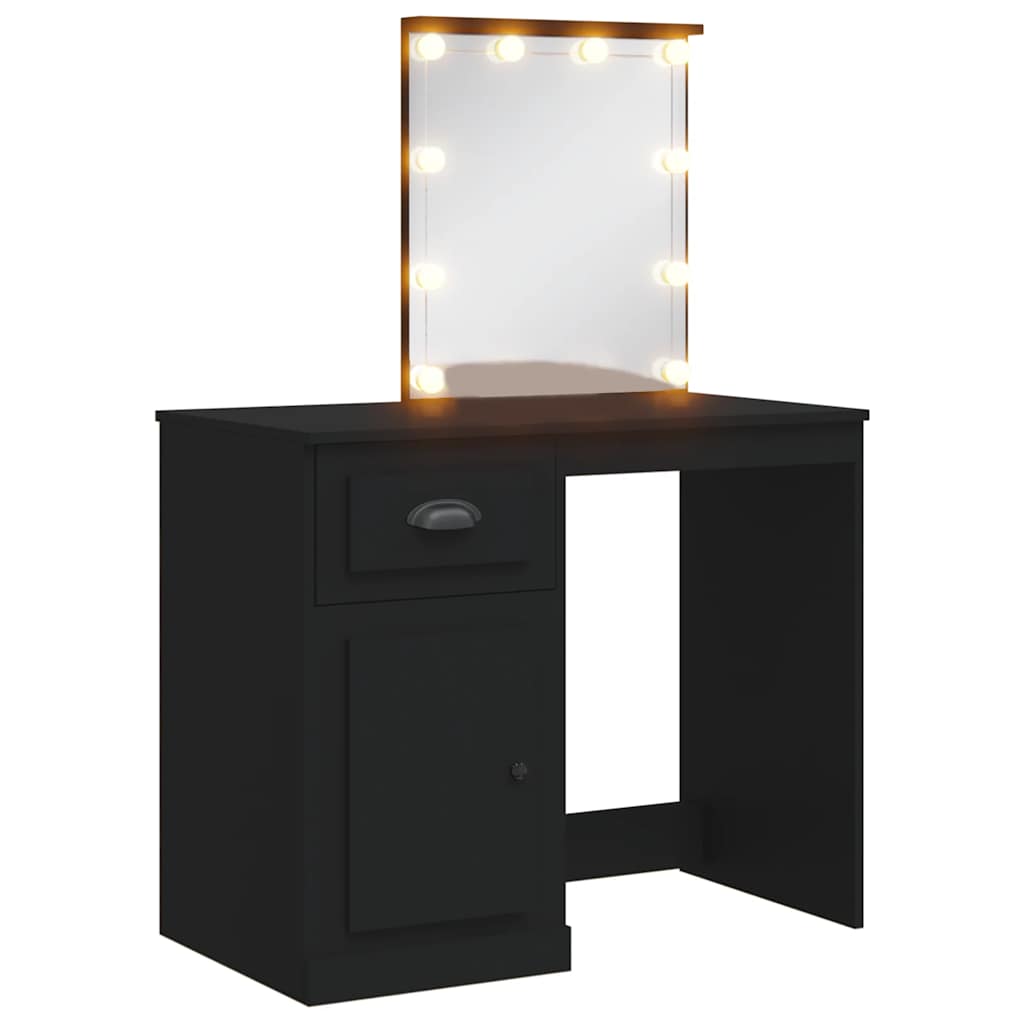 Fekete fésülködőasztal LED-lámpákkal 130 x 50 x 132,5 cm 2