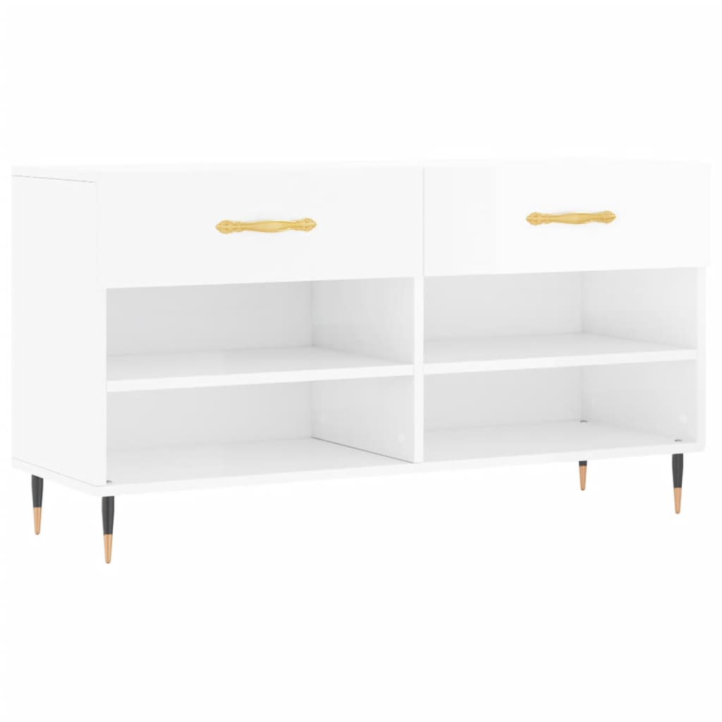 Magasfényű fehér szerelt fa cipőpolc 102x35x55 cm 2