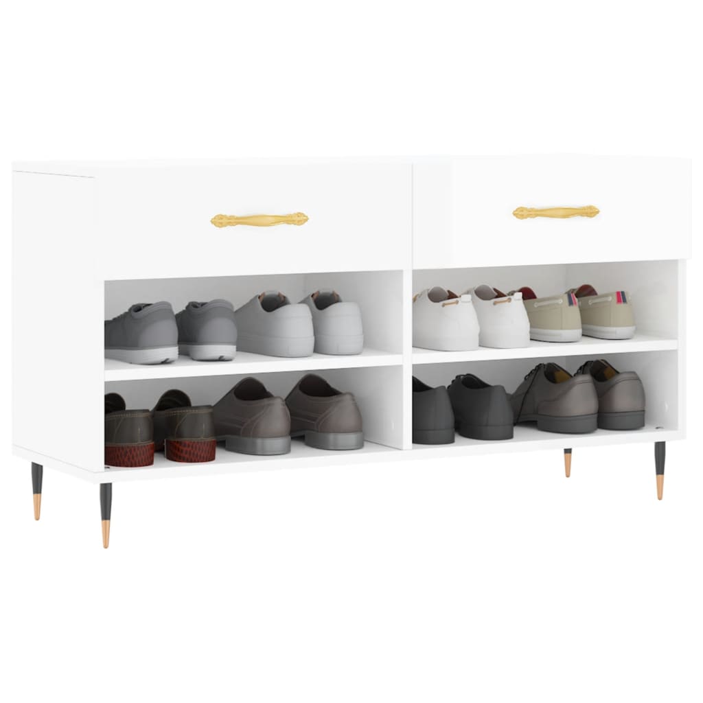 Magasfényű fehér szerelt fa cipőpolc 102x35x55 cm 3