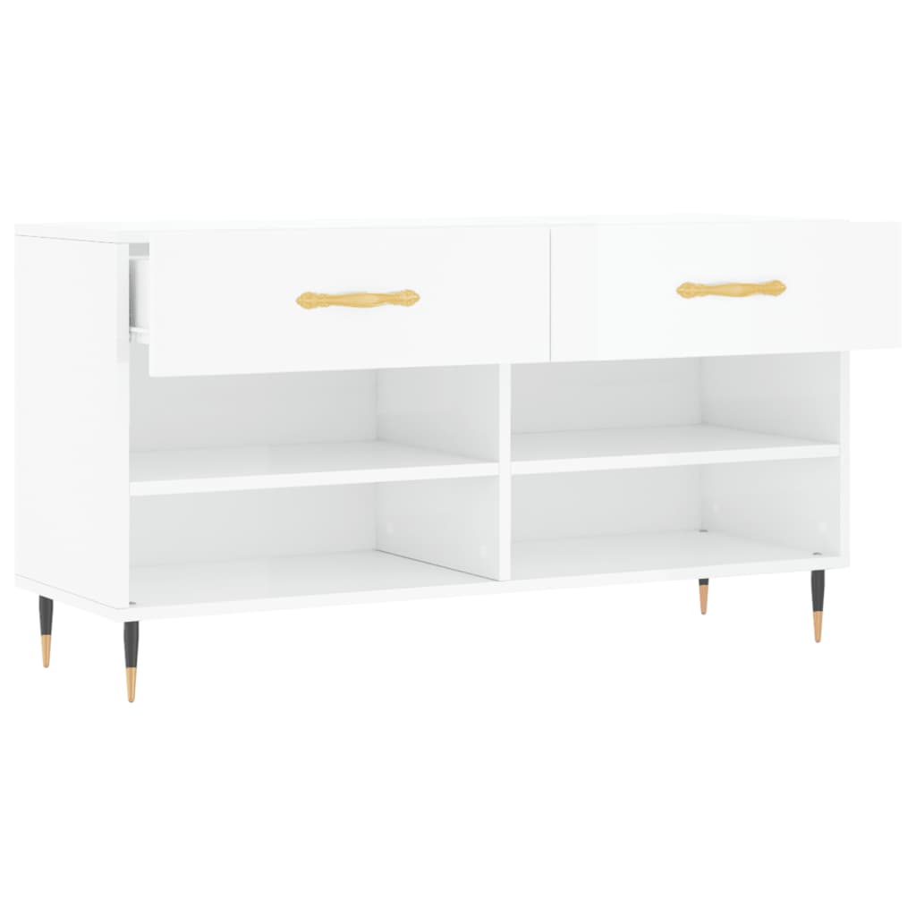 Magasfényű fehér szerelt fa cipőpolc 102x35x55 cm 5
