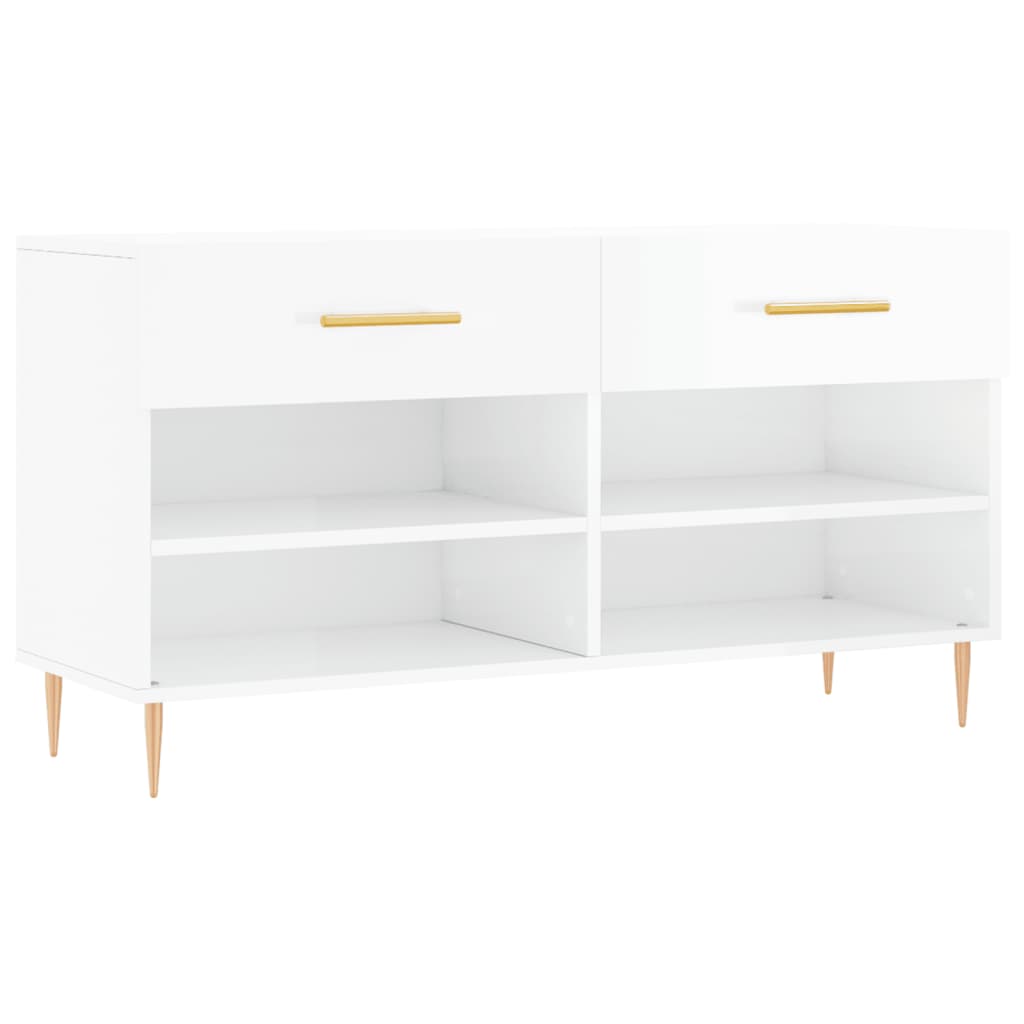 Magasfényű fehér szerelt fa cipőpolc 102x35x55 cm 2