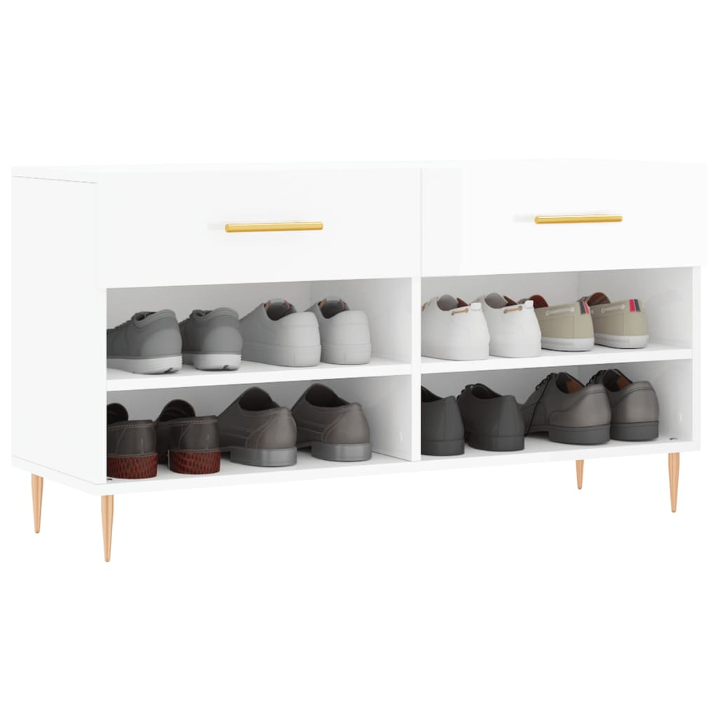 Magasfényű fehér szerelt fa cipőpolc 102x35x55 cm 3