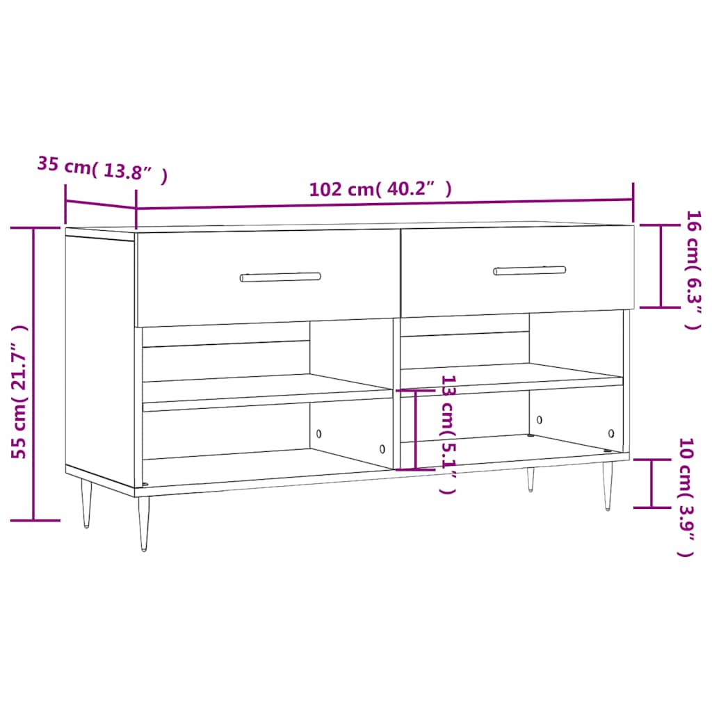 Magasfényű fehér szerelt fa cipőpolc 102x35x55 cm 12