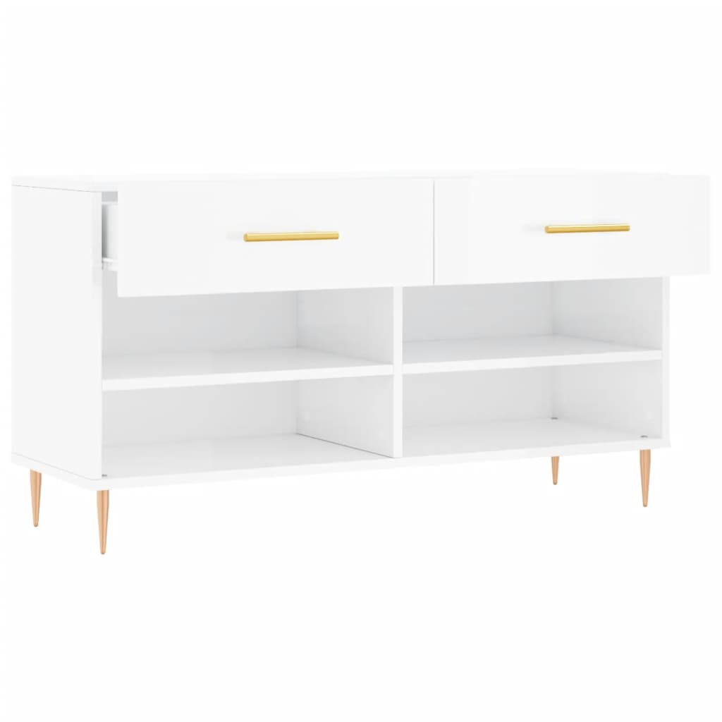 Magasfényű fehér szerelt fa cipőpolc 102x35x55 cm 5