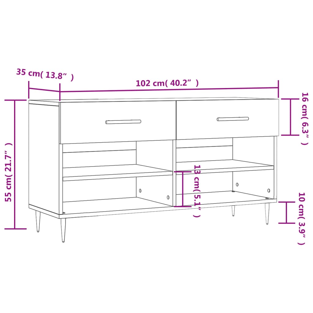 Füstös tölgy színű szerelt fa cipőpolc 102x35x55 cm 12