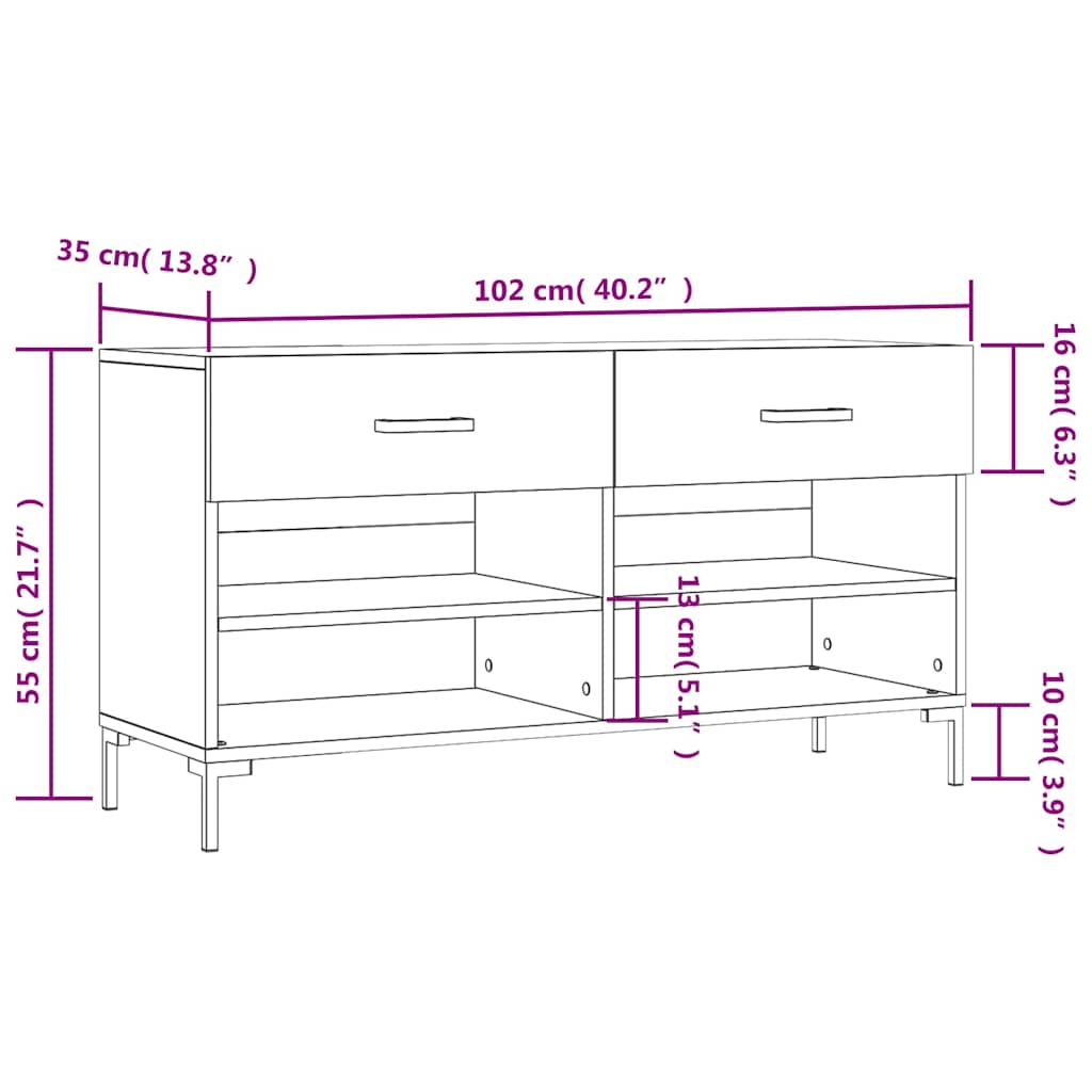 Füstös tölgy színű szerelt fa cipőpolc 102x35x55 cm 12