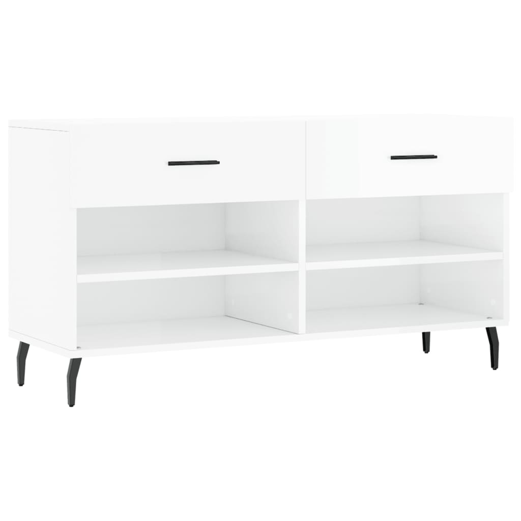Magasfényű fehér szerelt fa cipőpolc 102x35x55 cm 2