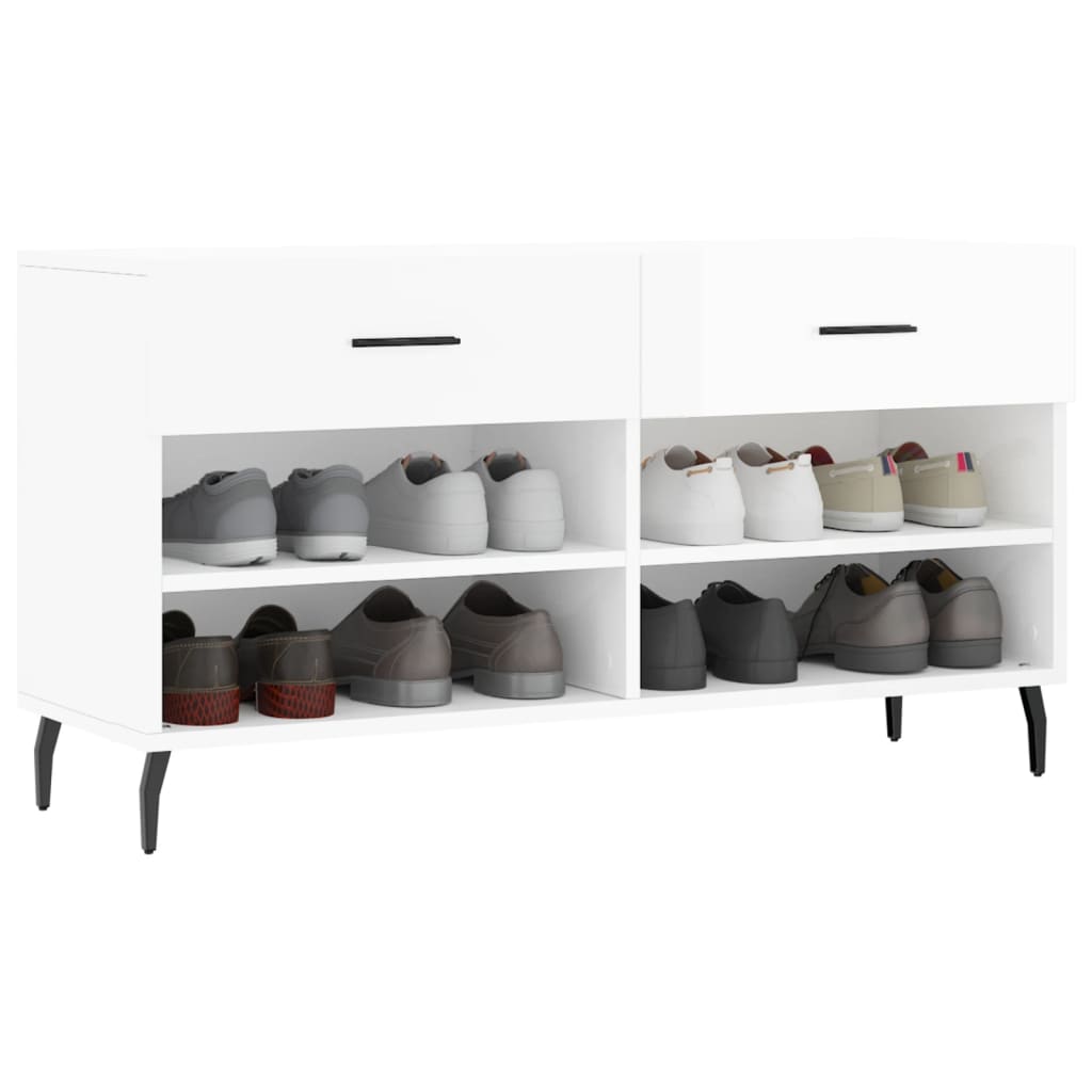 Magasfényű fehér szerelt fa cipőpolc 102x35x55 cm 3
