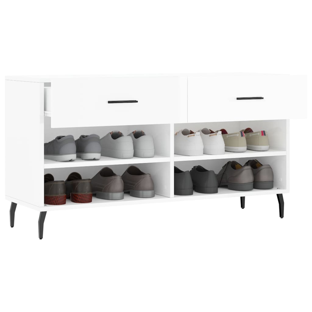 Magasfényű fehér szerelt fa cipőpolc 102x35x55 cm 4