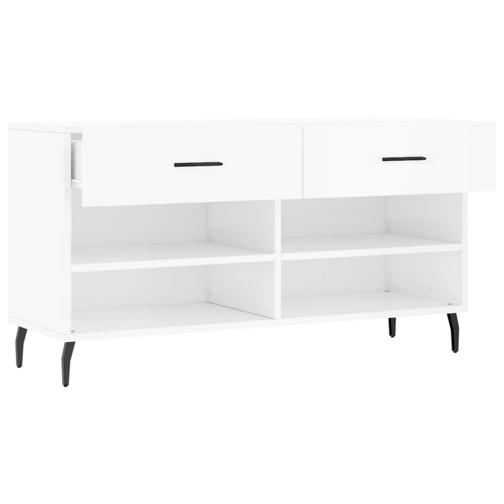 Magasfényű fehér szerelt fa cipőpolc 102x35x55 cm 5