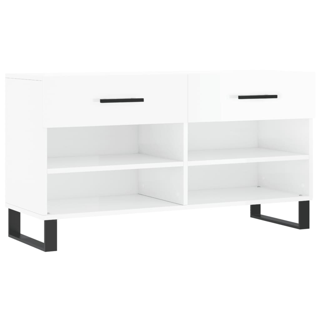 Magasfényű fehér szerelt fa cipőpolc 102x35x55 cm 2