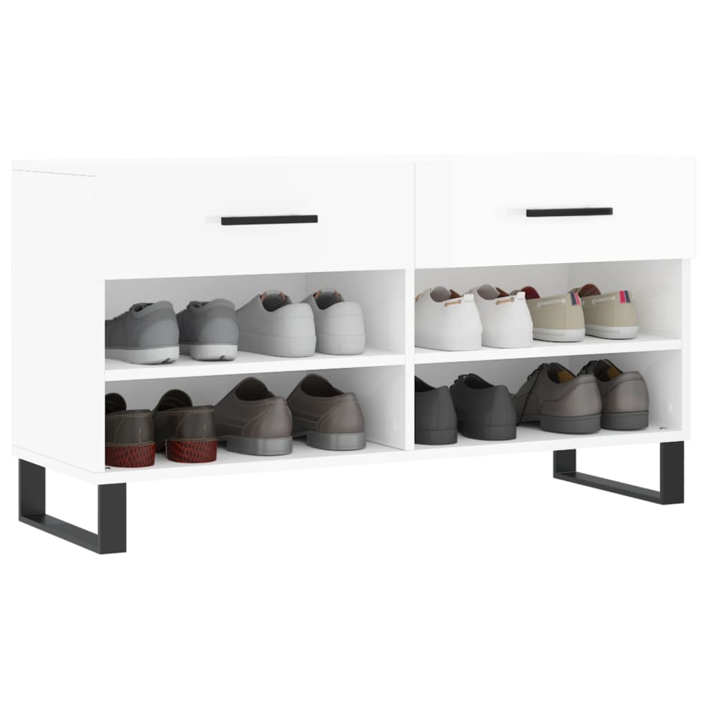 Magasfényű fehér szerelt fa cipőpolc 102x35x55 cm 3