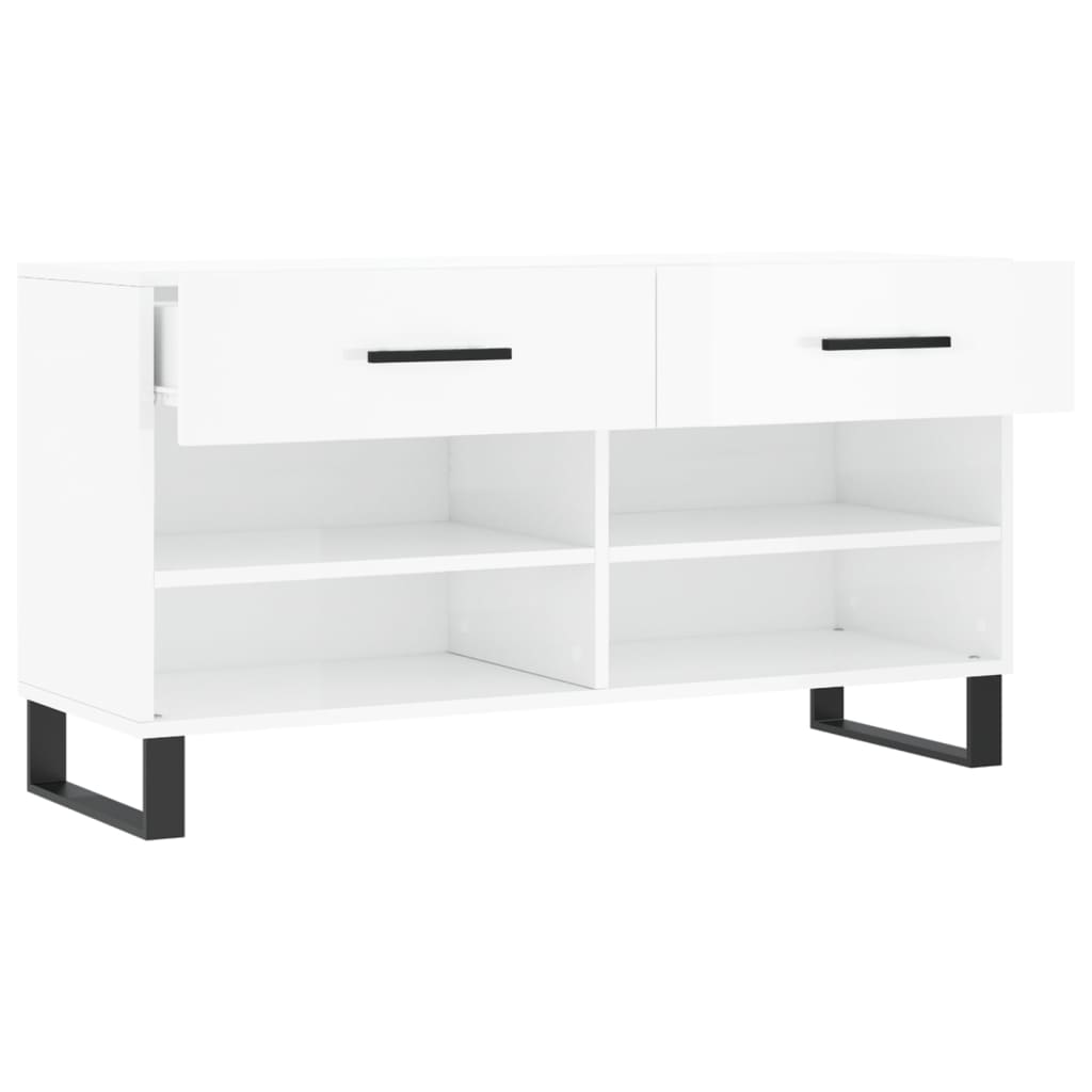 Magasfényű fehér szerelt fa cipőpolc 102x35x55 cm 5