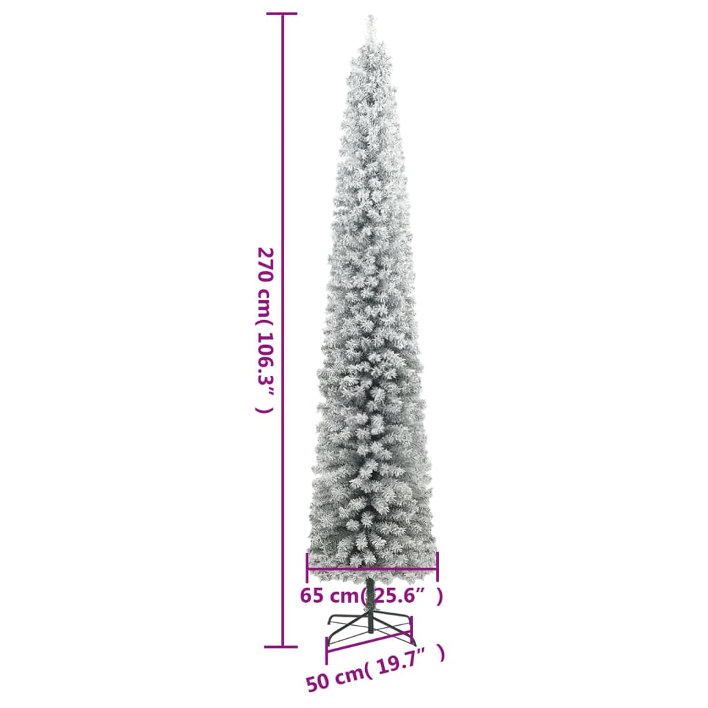 Vékony PVC műkarácsonyfa állvánnyal és hópelyhekkel 270 cm 7