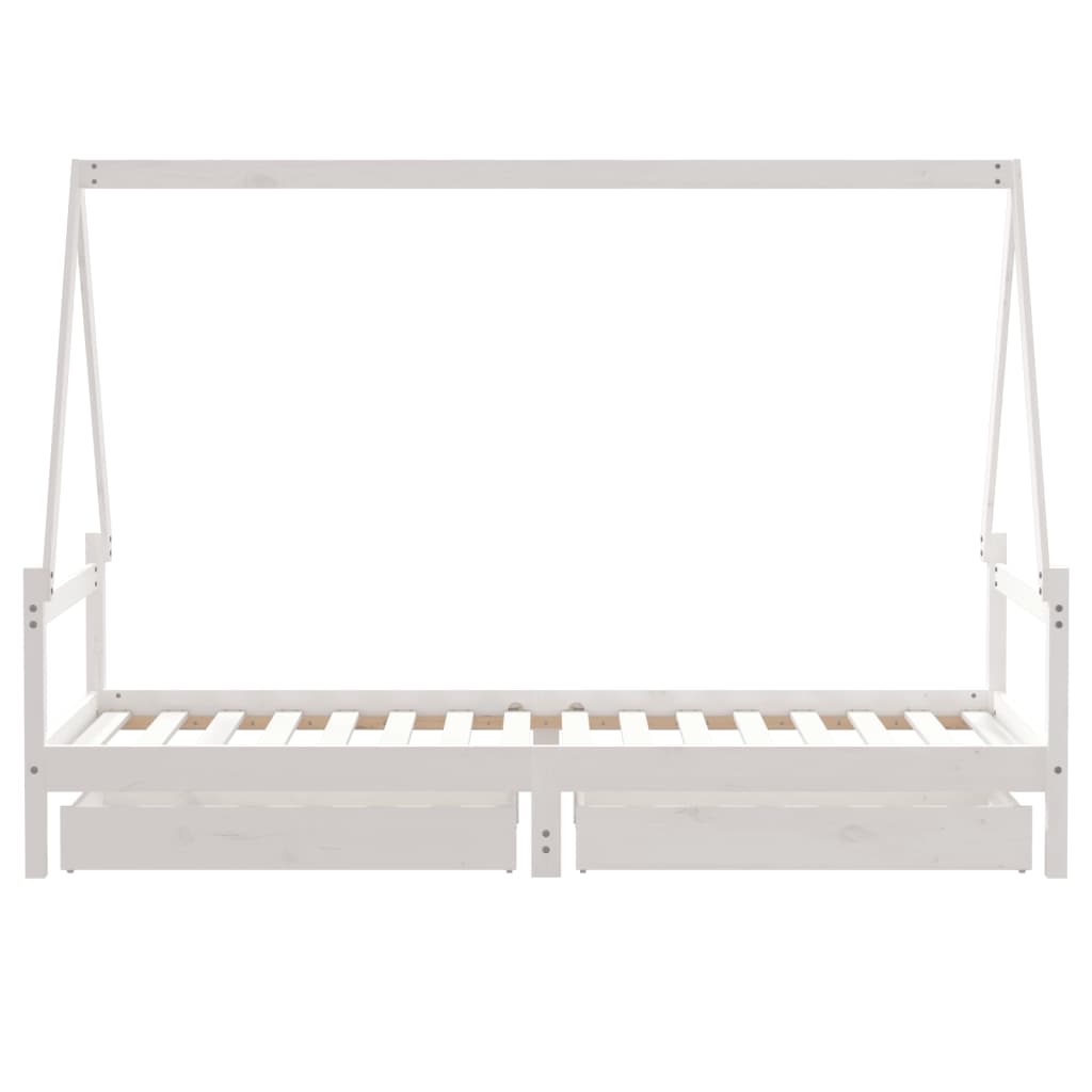 Fehér tömör fenyőfa gyerekágykeret fiókokkal 80 x 200 cm 6