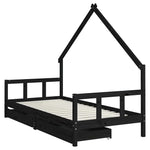Fekete tömör fenyőfa gyerekágykeret fiókokkal 90 x 200 cm 3