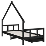 Fekete tömör fenyőfa gyerekágykeret fiókokkal 90 x 200 cm 7