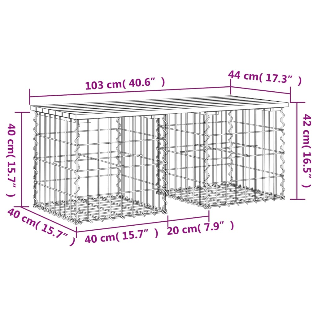 Tömör duglászfenyő gabion kerti pad 103x44x42 cm 8