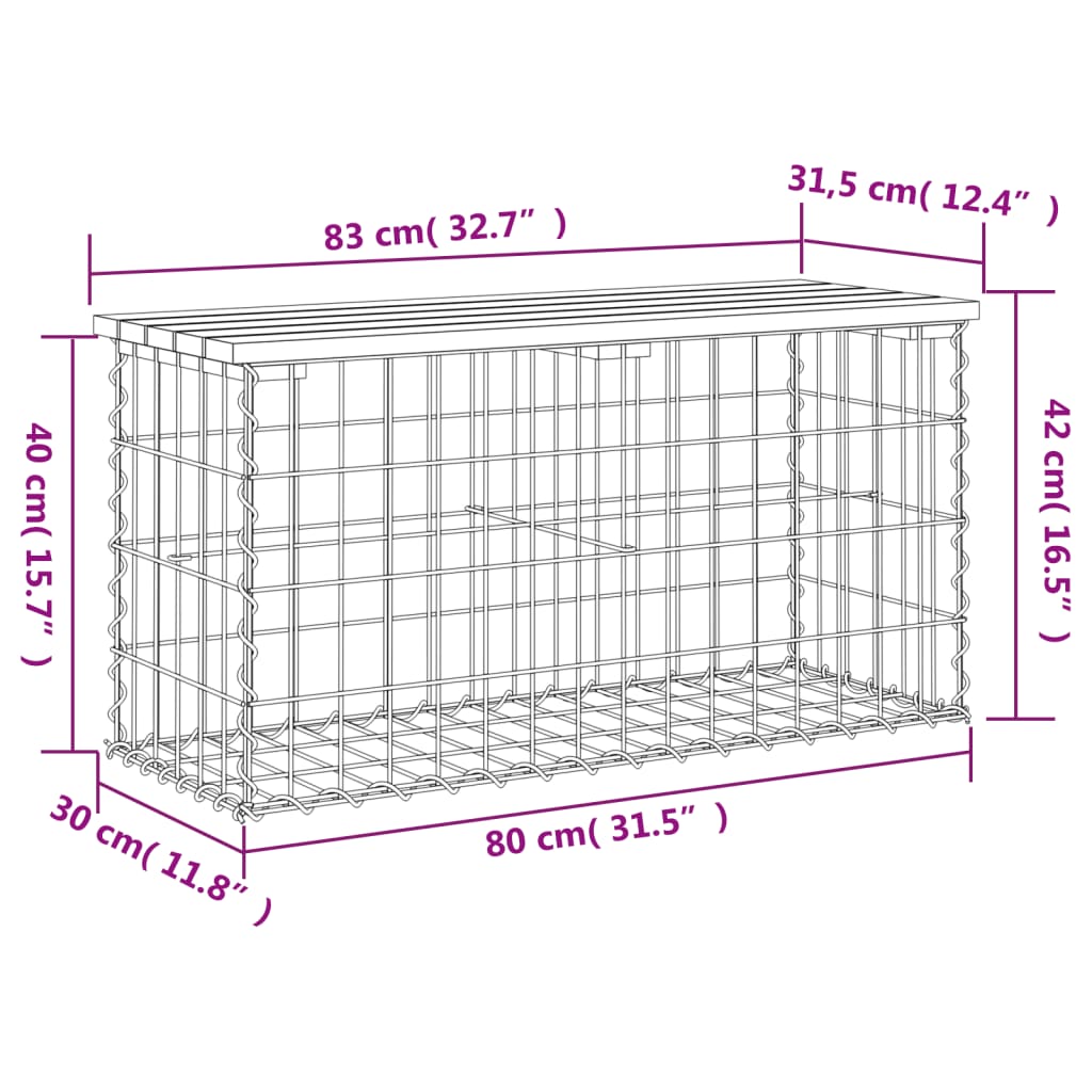 Tömör fenyőfa gabion kerti pad 83x31,5x42 cm 8
