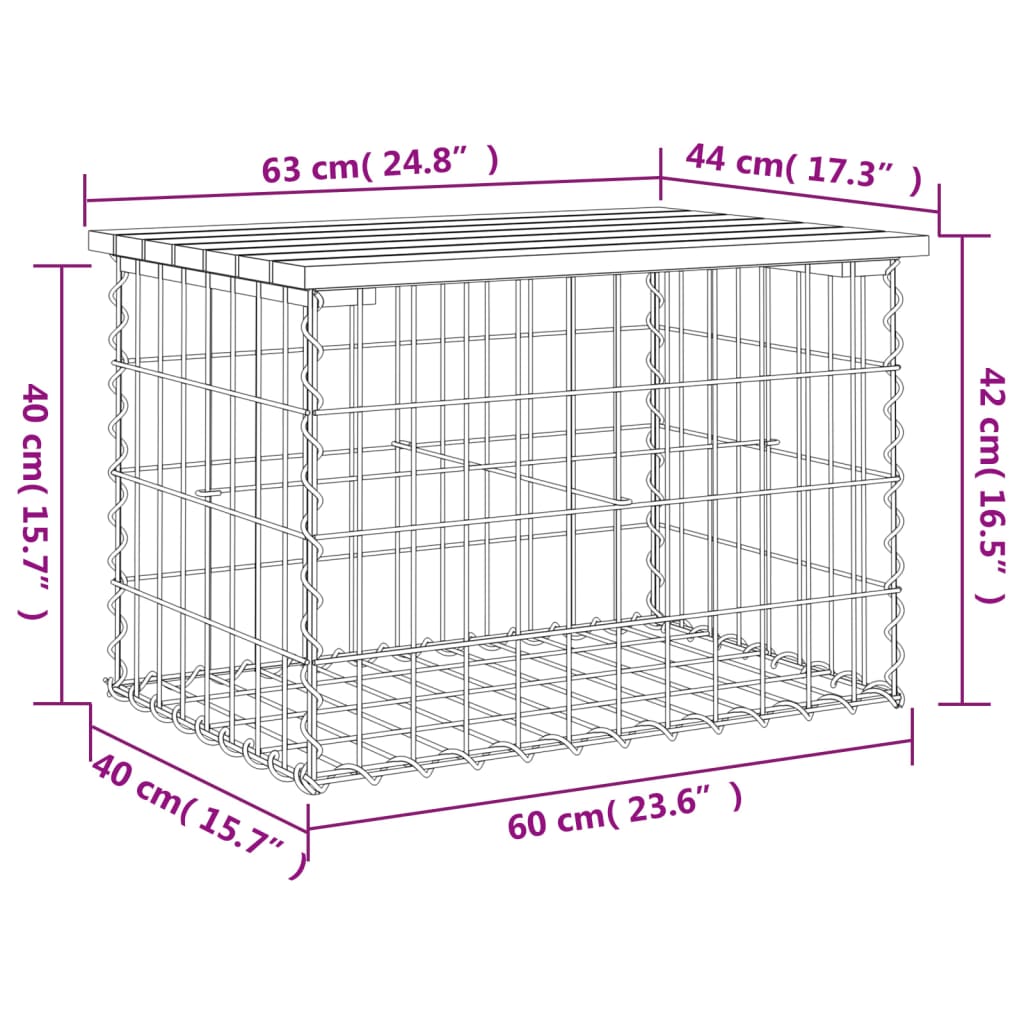 Impregnált fenyőfa gabion kerti pad 63 x 44 x 42 cm 8