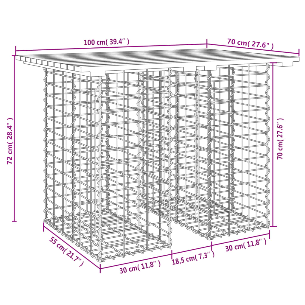 Gabion mintás impregnált fenyőfa kerti asztal 100 x 70 x 72 cm 8