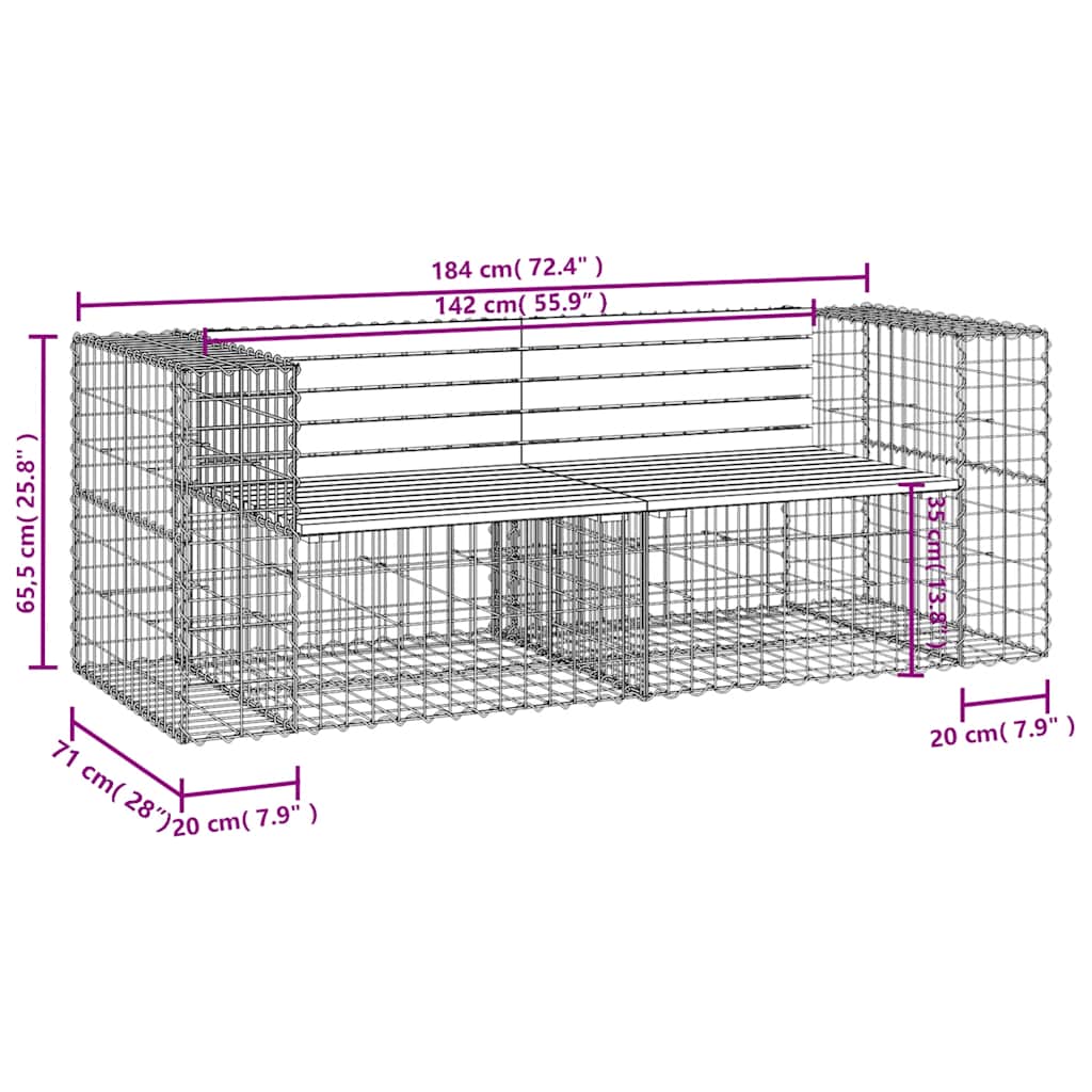 Tömör duglászfenyő gabion kerti pad 184x71x65,5 cm 7