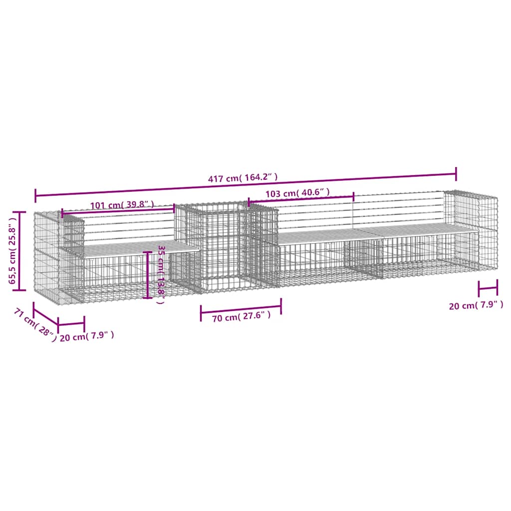 Tömör fenyőfa kerti pad gabion kosárral 11