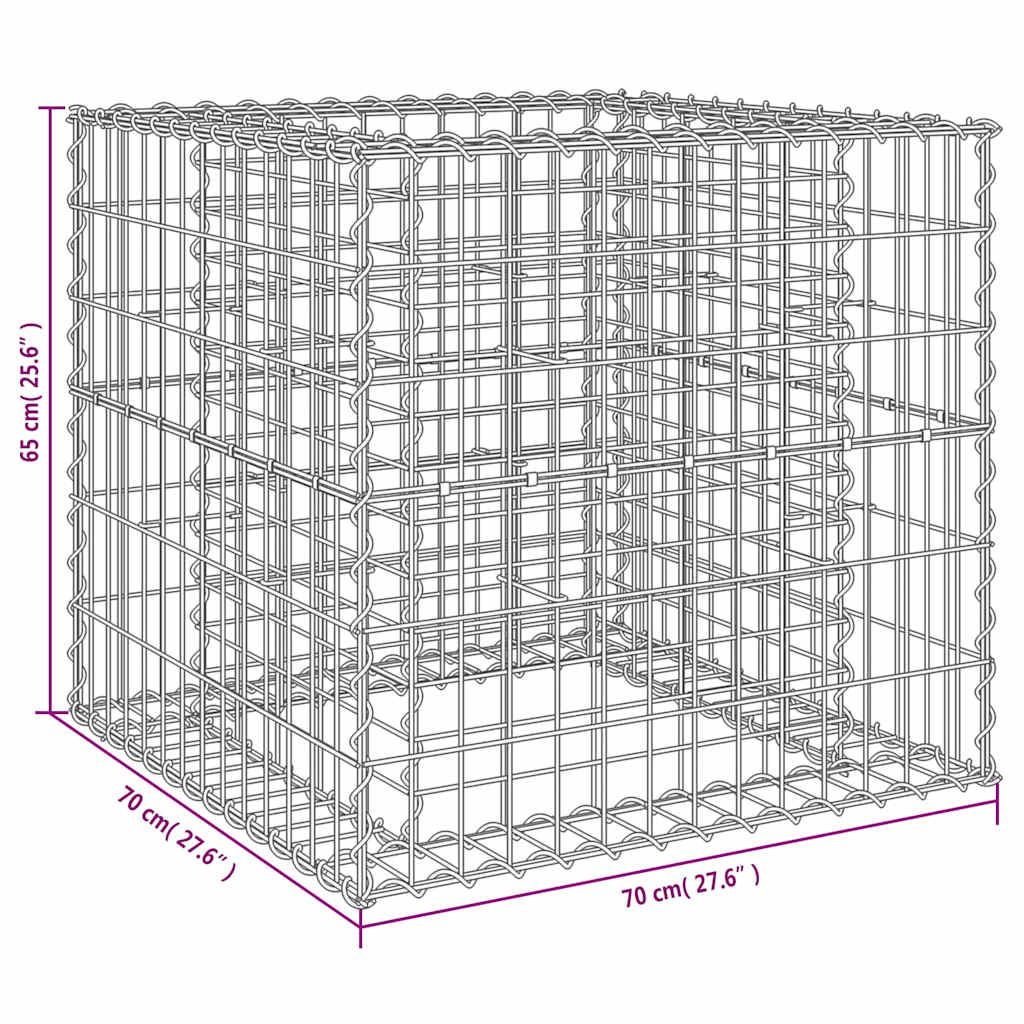Ezüst horganyzott vas gabion kosár 70 x 70 x 65 cm 5