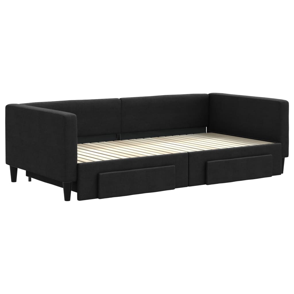 Fekete kihúzható szövet heverő fiókokkal 100 x 200 cm 3
