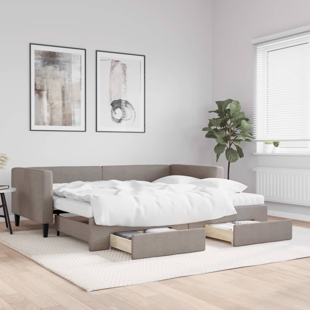 Tópszínű kihúzható szövet heverő fiókokkal 90 x 200 cm