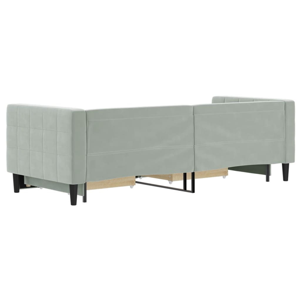 Világosszürke kihúzható bársony heverő fiókkal 80 x 200 cm 5