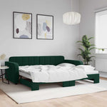 Sötétzöld kihúzható bársony heverő 90 x 200 cm