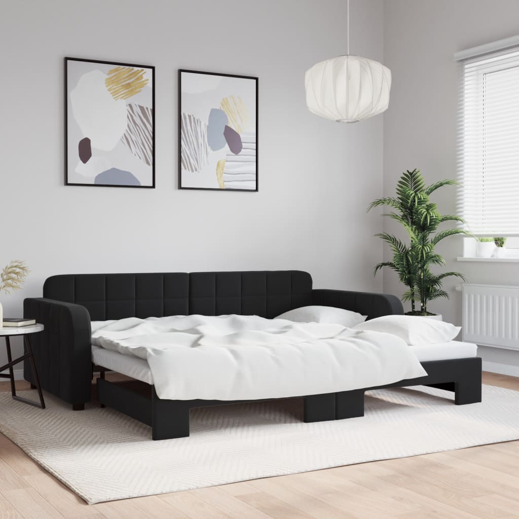 Fekete kihúzható bársony heverő 90x200 cm