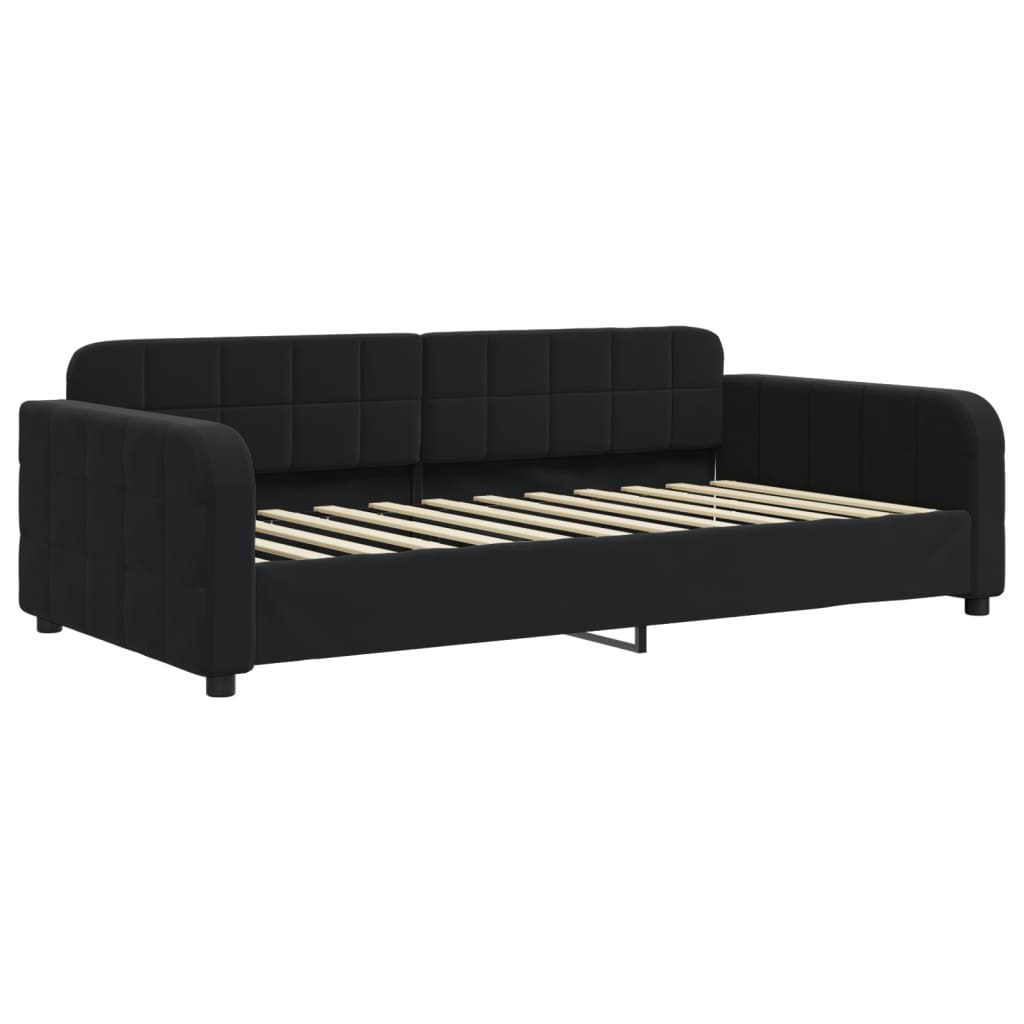 Fekete kihúzható bársony heverő fiókkal 90 x 200 cm 4