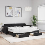 Fekete kihúzható bársony heverő fiókkal 90 x 200 cm