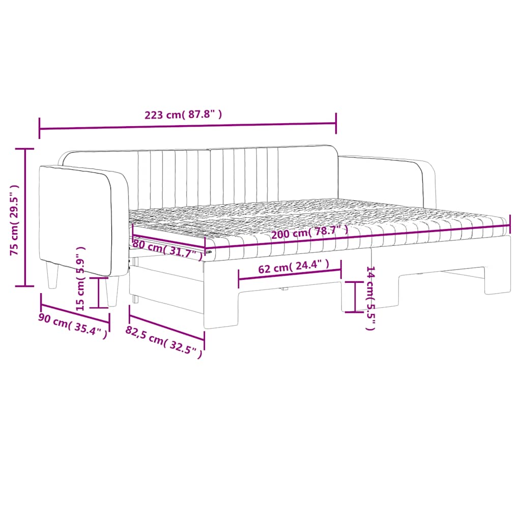 Sötétszürke kihúzható bársony heverő matraccal 80 x 200 cm 12