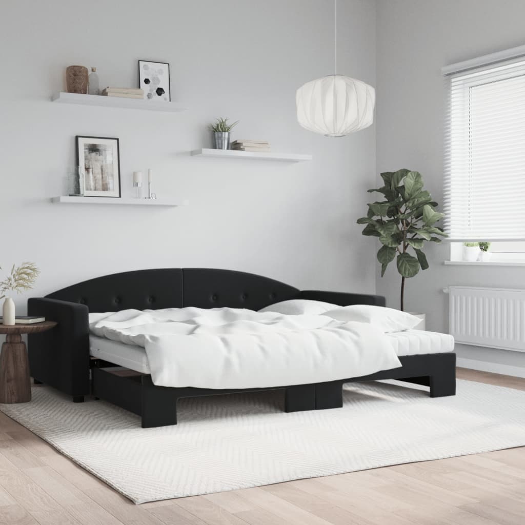 Fekete kihúzható bársony heverő matraccal 90 x 200 cm