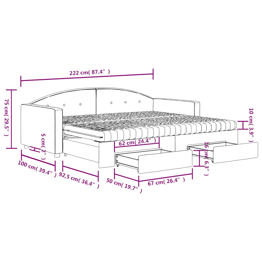 Sötétszürke kihúzható bársony heverő 90 x 200 cm 13