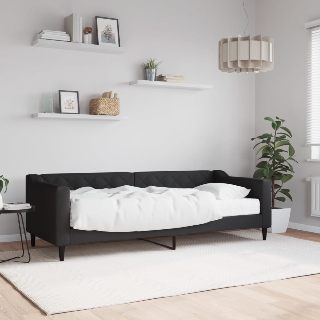 Fekete szövet kanapéágy matraccal 80 x 200 cm