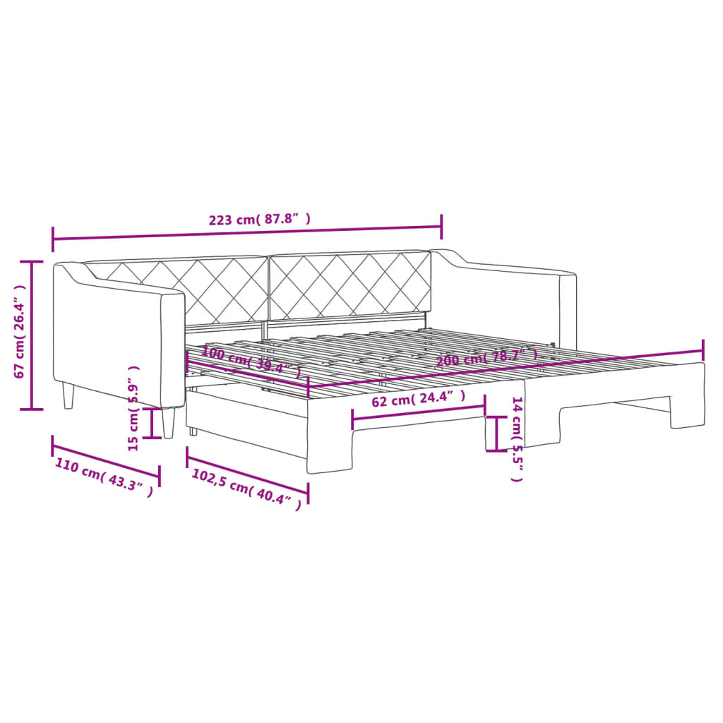Sötétszürke kihúzható szövet heverő 100 x 200 cm 11