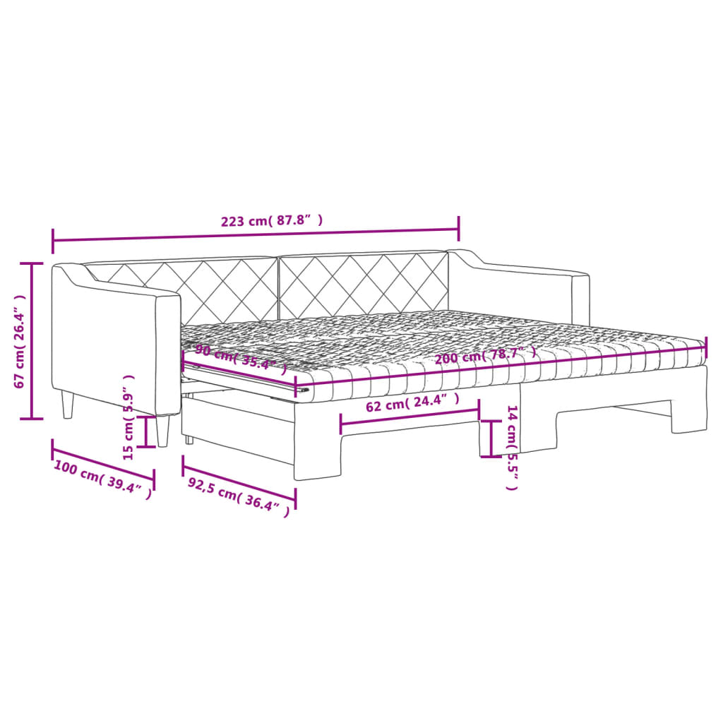 Sötétszürke kihúzható szövet heverő matraccal 90 x 200 cm 12