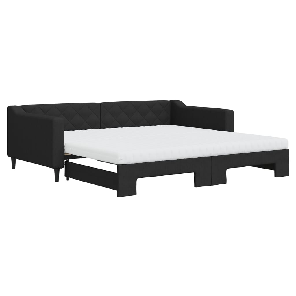 Fekete kihúzható szövet heverő matracokkal 100 x 200 cm 2
