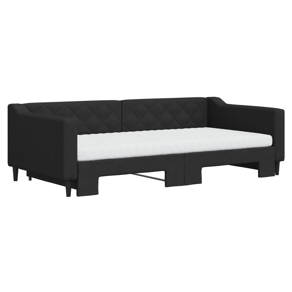 Fekete kihúzható szövet heverő matracokkal 100 x 200 cm 3